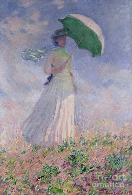 Woman Poster featuring the painting Woman with a Parasol turned to the Right by Claude Monet