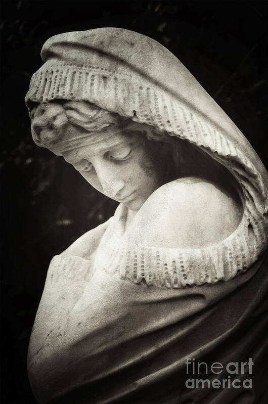 Statue Poster featuring the photograph Woman with bowed head by Debra Fedchin