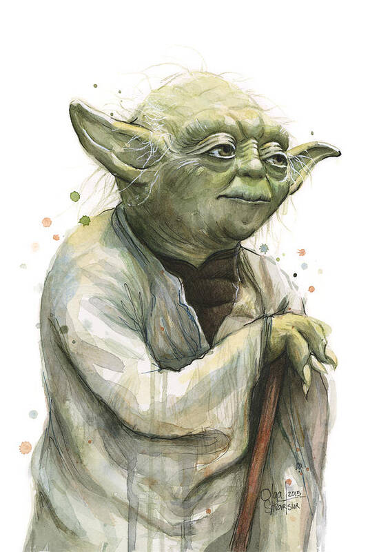 #faatoppicks Poster featuring the painting Yoda Watercolor by Olga Shvartsur