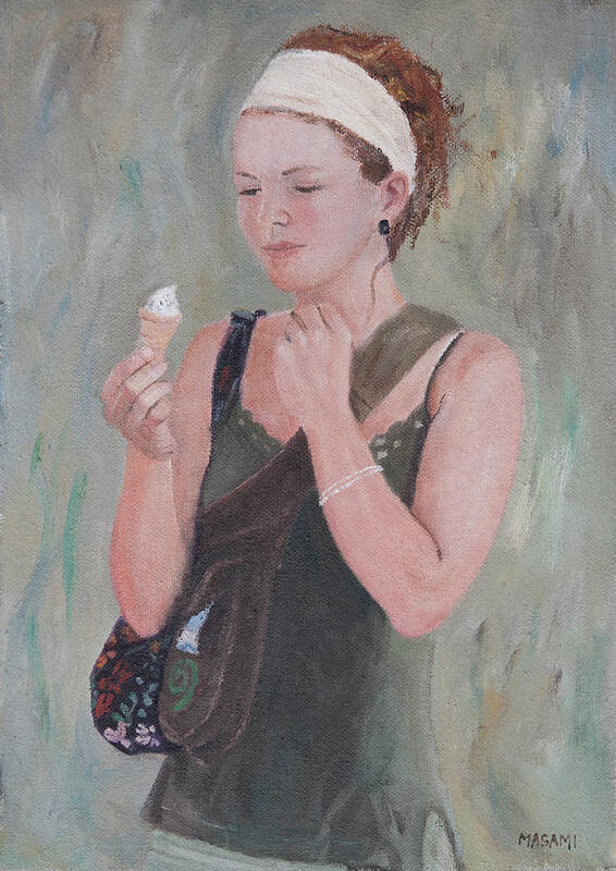 Portrait Poster featuring the painting Young Woman And Ice-cream by Masami Iida