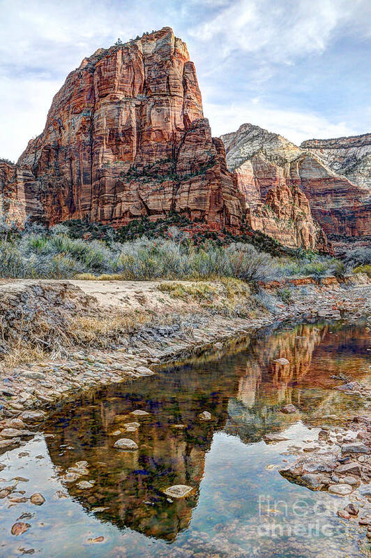 Angels Landing Poster featuring the photograph Zions National Park Angels Landing - Digital Painting by Gary Whitton