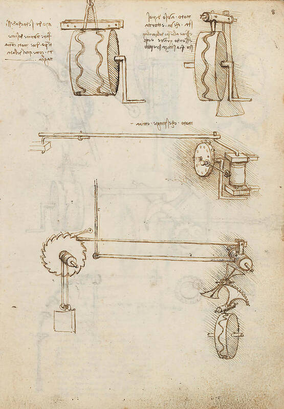 Codex Madrid I Poster featuring the drawing Folio f 8r. Codex Madrid I -Ms. 8937- 'Treaty of statics and mechanics', 192 folios with 384 page... #1 by Album