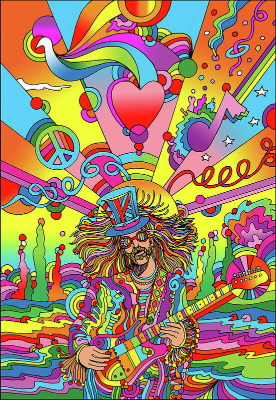 Hippie Musician 3 Poster featuring the digital art Hippie Musician 3 #1 by Howie Green