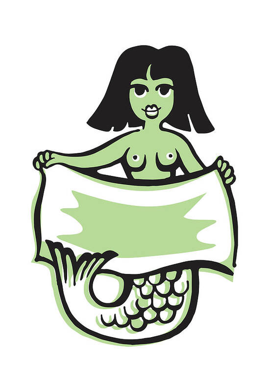 Banner Poster featuring the drawing Mermaid with Blank Banner #1 by CSA Images