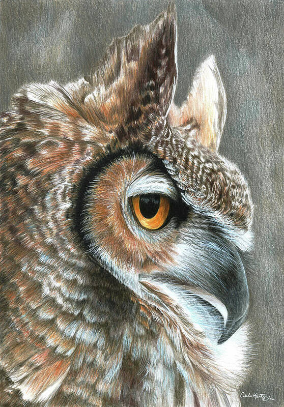 Sepia Owl Poster featuring the painting Sepia Owl #1 by Carla Kurt