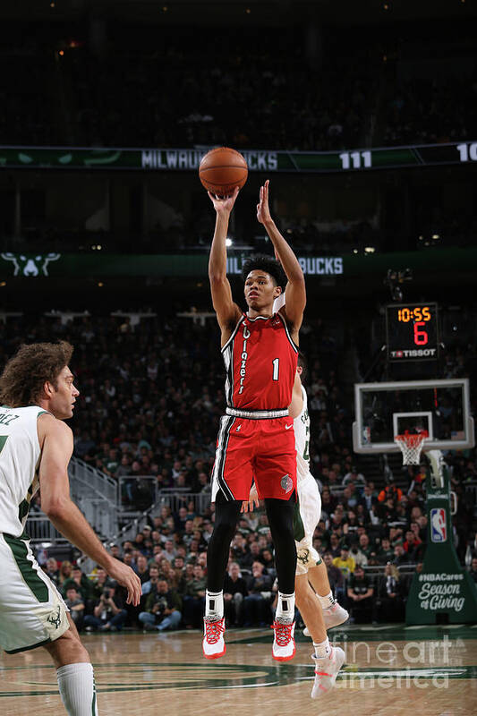 Anfernee Simons Poster featuring the photograph Portland Trail Blazers V Milwaukee Bucks #11 by Gary Dineen