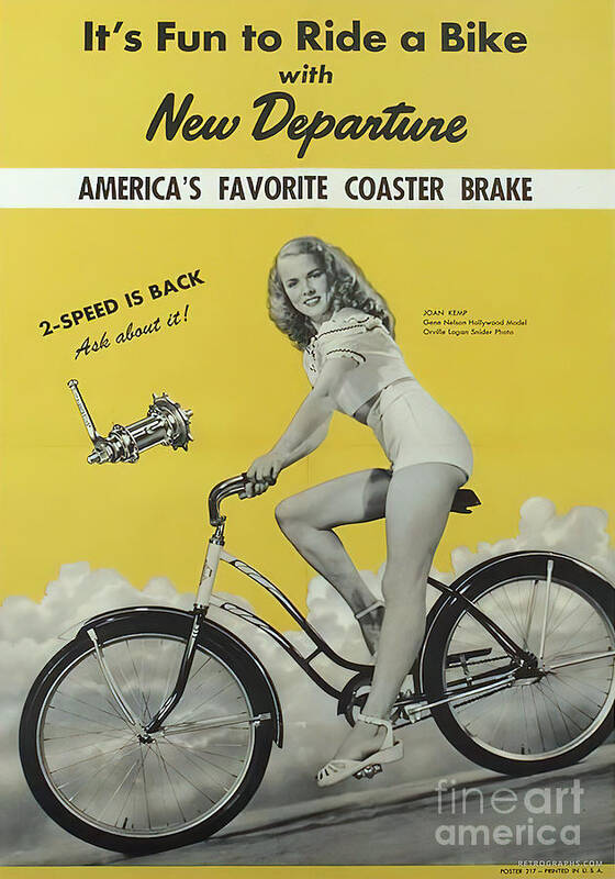 Vintage Poster featuring the mixed media 1950s New Departure Advertisement Coaster Bike With Woman by Retrographs
