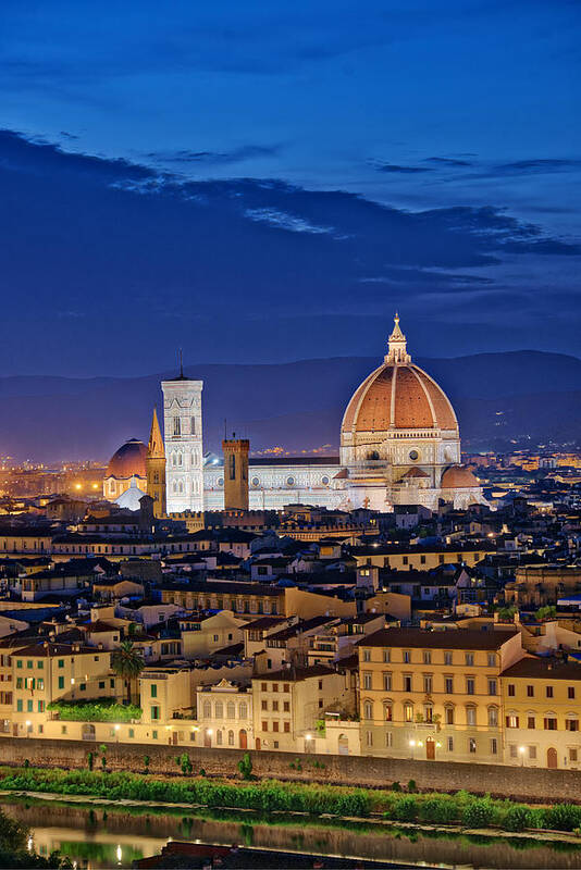 Landscape Poster featuring the photograph Florence Tuscany - Night Scenery #2 by Daniel Chetroni