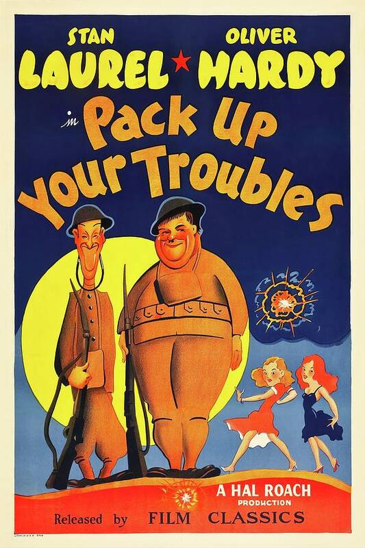 Oliver Hardy Poster featuring the photograph OLIVER HARDY and STAN LAUREL in PACK UP YOUR TROUBLES -1932-. #3 by Album