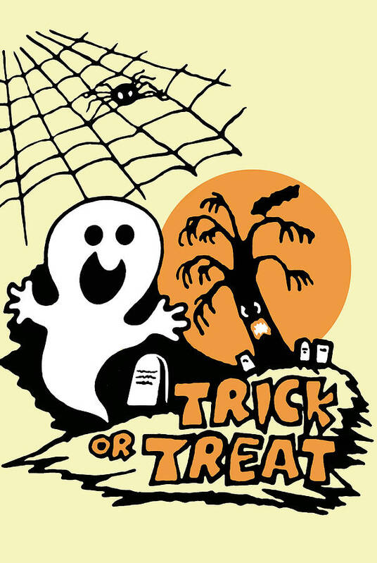Afraid Poster featuring the drawing Trick or treat #3 by CSA Images