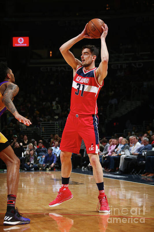 Tomas Satoransky Poster featuring the photograph Los Angeles Lakers V Washington Wizards #4 by Ned Dishman