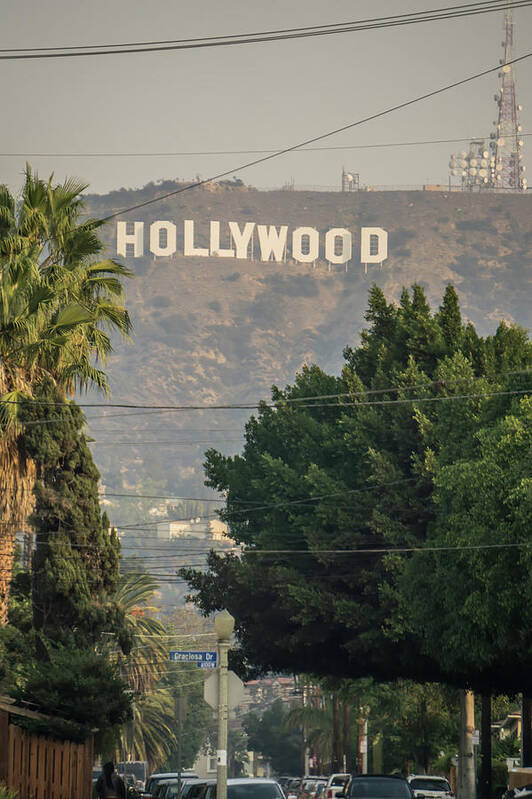Famous Poster featuring the photograph Famous Hollywood Sign On A Hill In A Distance #5 by Alex Grichenko