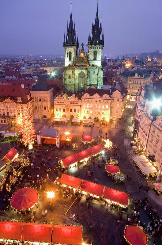 Christmas Market At Staromestske (old Town Square) With Gothic Tyn Cathedral Poster featuring the photograph 737-467 by Robert Harding Picture Library