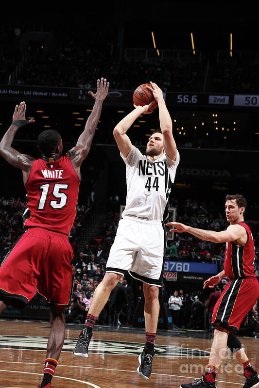 Bojan Bogdanovic Poster featuring the photograph Miami Heat V Brooklyn Nets #8 by Nathaniel S. Butler
