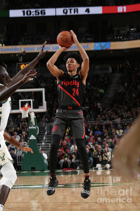 Anfernee Simons Poster featuring the photograph Portland Trail Blazers V Milwaukee Bucks #9 by Gary Dineen