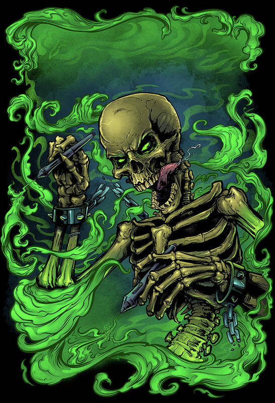 Airbrush Skeleton Poster featuring the digital art Airbrush Skeleton by Flyland Designs