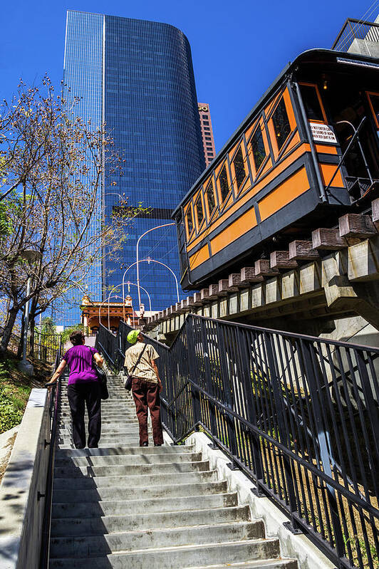 Angels Flight Poster featuring the photograph Angels Flight Railway Walking Up the Steps by Roslyn Wilkins