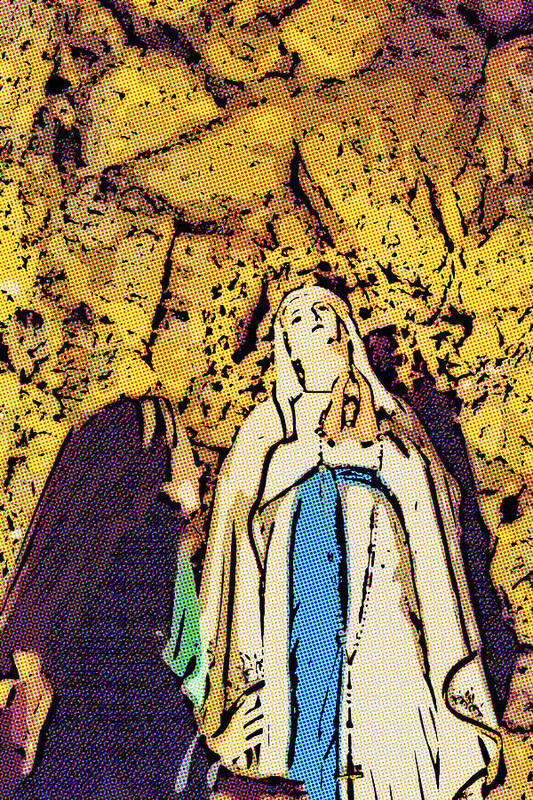 Apparition Poster featuring the photograph apparition of the Blessed Virgin Mary in the cave of Lourdes by Vivida Photo PC