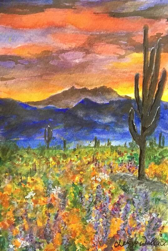 Four Peaks Poster featuring the painting Arizona Spring Sunrise by Cheryl Wallace