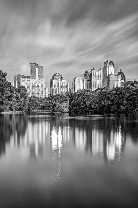 America Poster featuring the photograph Atlanta Skyline On Lake Clara Meer - Piedmont Park View Monochrome by Gregory Ballos