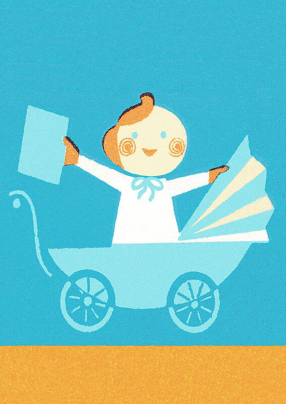 Baby Poster featuring the drawing Baby in pram by CSA Images