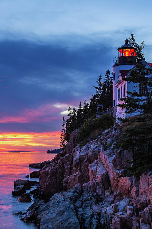 Maine Poster featuring the photograph Bass Harbor Head Lighthouse at Twilight by Stefan Mazzola