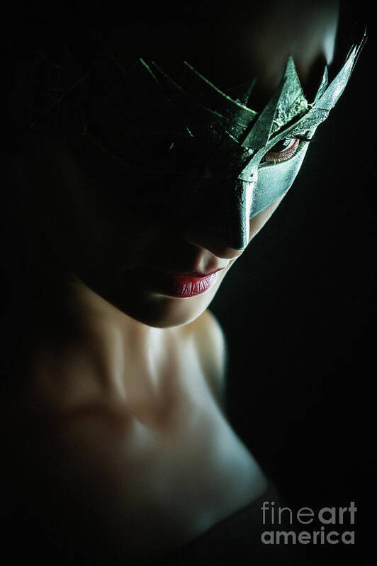 Art Poster featuring the photograph Beauty model woman wearing venetian masquerade carnival mask by Dimitar Hristov