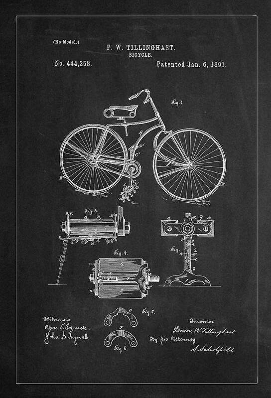 Patent Drawings Poster featuring the digital art Bicycle Patent Drawing From 1891 - Gray by Carlos Diaz