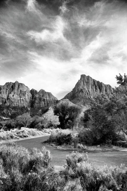 Zion National Park Poster featuring the photograph Black White Zion National Park by Chuck Kuhn