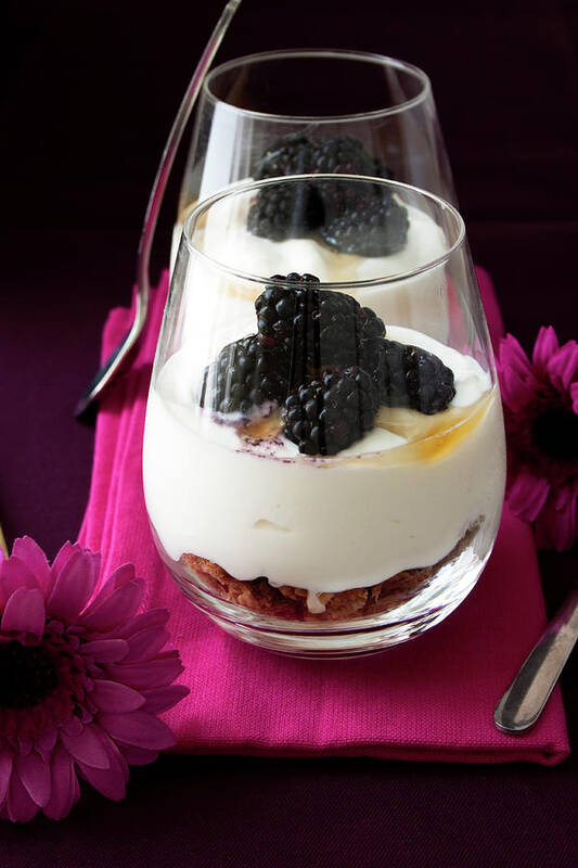 Breakfast Poster featuring the photograph Blackberry Dessert by Synergee