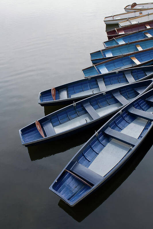 In A Row Poster featuring the photograph Blue Boats On River Avon by Gethin Thomas Photography