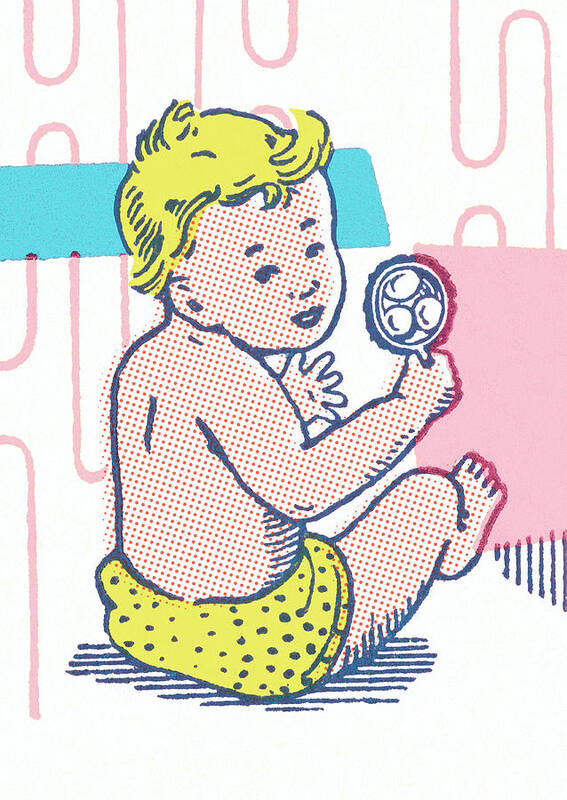 Baby Poster featuring the drawing Boy with rattle by CSA Images
