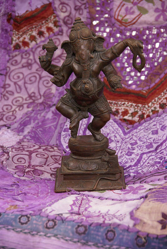 Ganesh Poster featuring the photograph Bronze Ganesha dancing, on purple by Steve Estvanik