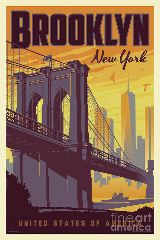 Brooklyn Poster featuring the digital art Brooklyn Poster - Vintage Brooklyn Bridge by Jim Zahniser