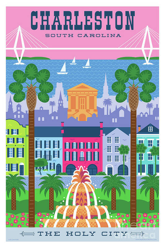 Charleston Poster featuring the digital art Charleston Poster - Retro Travel by Jim Zahniser