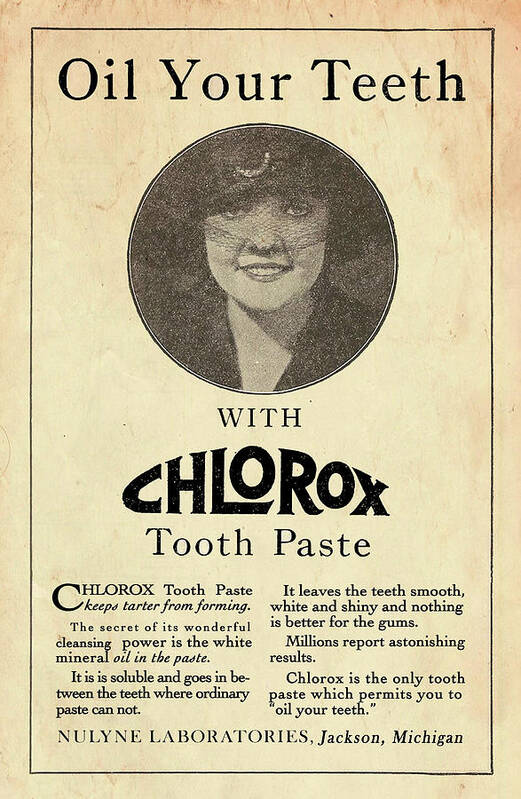 Dental Poster featuring the photograph Chlorox Tooth Paste, 1921 by Pheasant Run Gallery