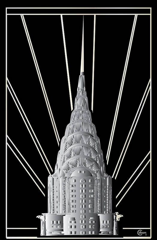 Chrysler Building Poster featuring the drawing Chrysler Building Art Deco Silver Crown by Cecely Bloom