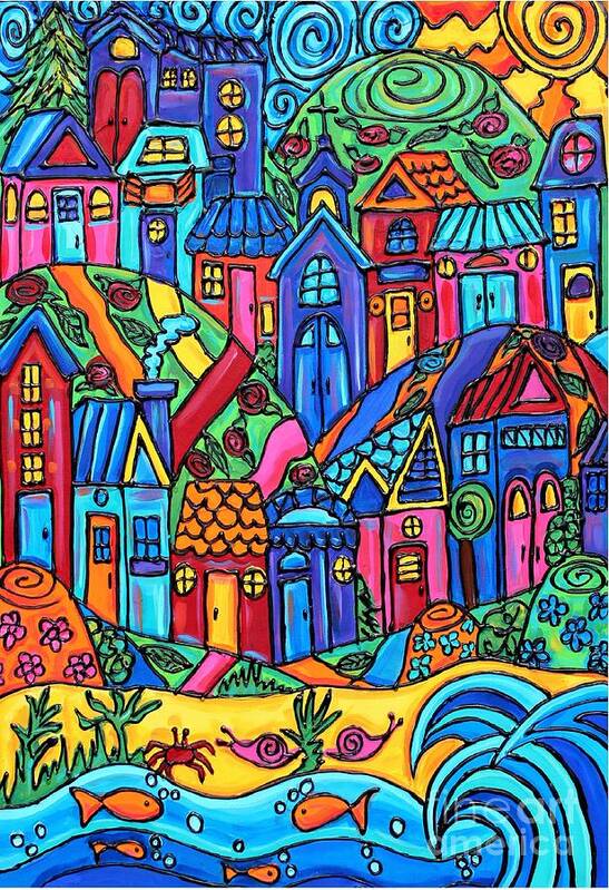 Colorful Poster featuring the painting Colorful Whimsy Town by Cynthia Snyder