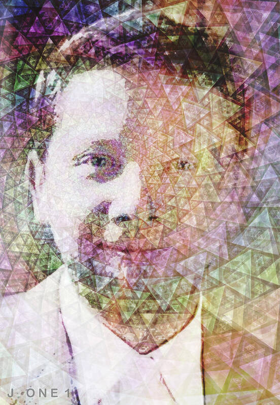 Eckhart Tolle Poster featuring the digital art Cosmic Eckhart Tolle by J U A N - O A X A C A