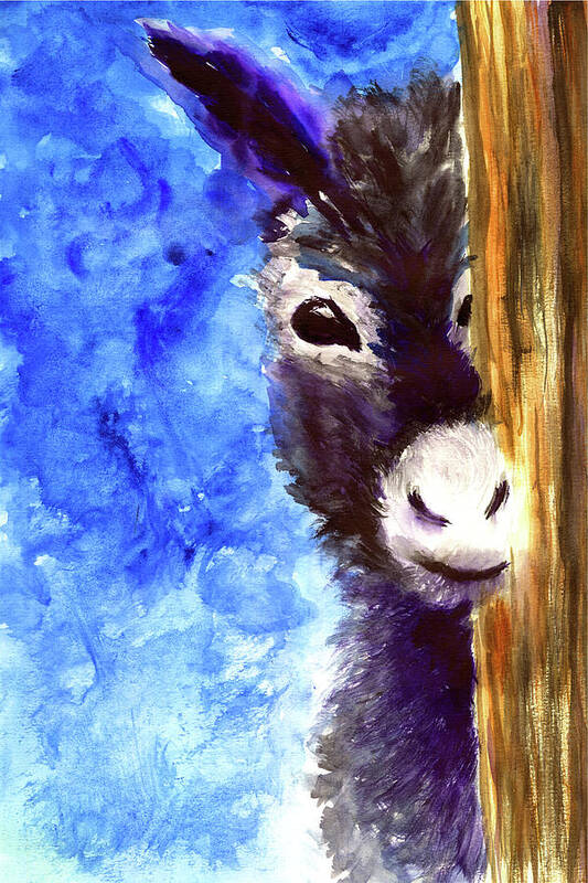 Donkey Poster featuring the painting Curious Donkey by Medea Ioseliani
