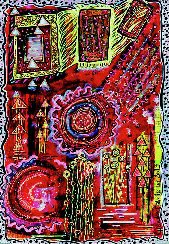 Outsider Art Poster featuring the mixed media Dancing Particles by Mimulux Patricia No