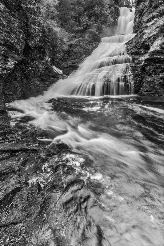 Dingmans Falls Poster featuring the photograph Dingmans Water Falls DWG BW by Susan Candelario