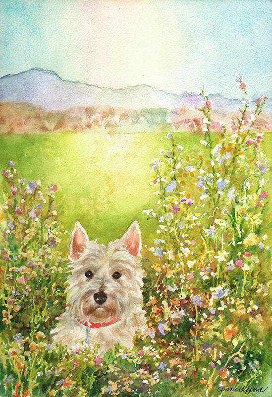 Dog Painting Poster featuring the painting Doggie Heaven by Anne Gifford