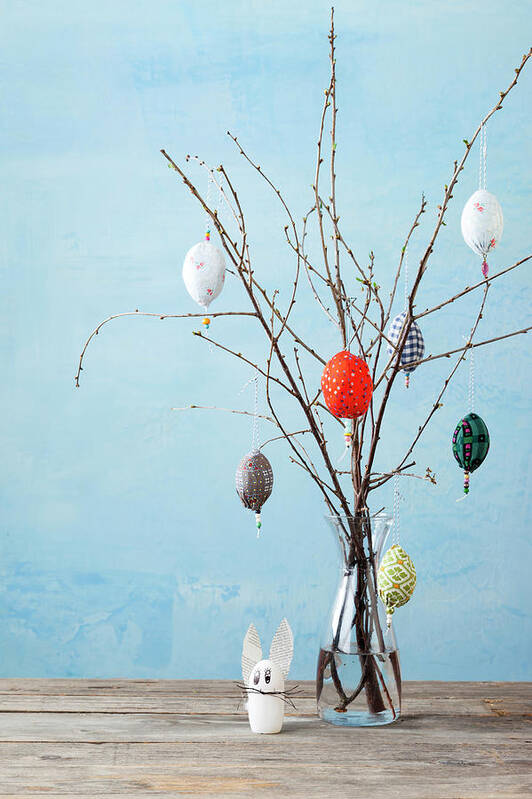 Holiday Poster featuring the photograph Egg-shaped Decorations On Branches by Stefanie Grewel