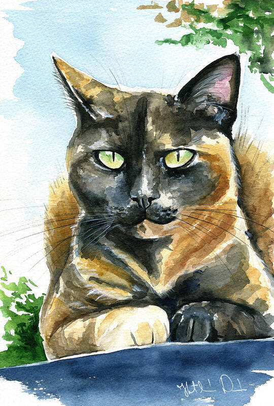 Cat Poster featuring the painting Emmy Tortoiseshell Cat Painting by Dora Hathazi Mendes