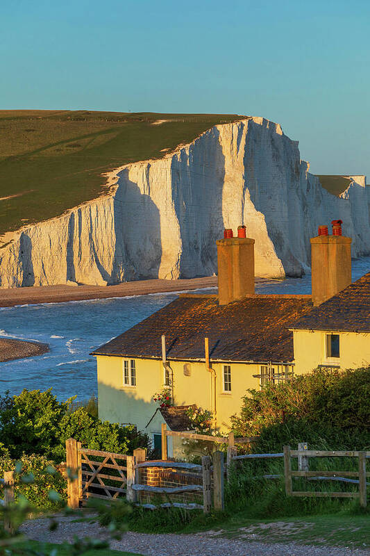 Estock Poster featuring the digital art England, Great Britain, South Downs National Park, British Isles, East Sussex, Seaford, Seven Sisters Cliffs On The English Channel by Luigi Vaccarella
