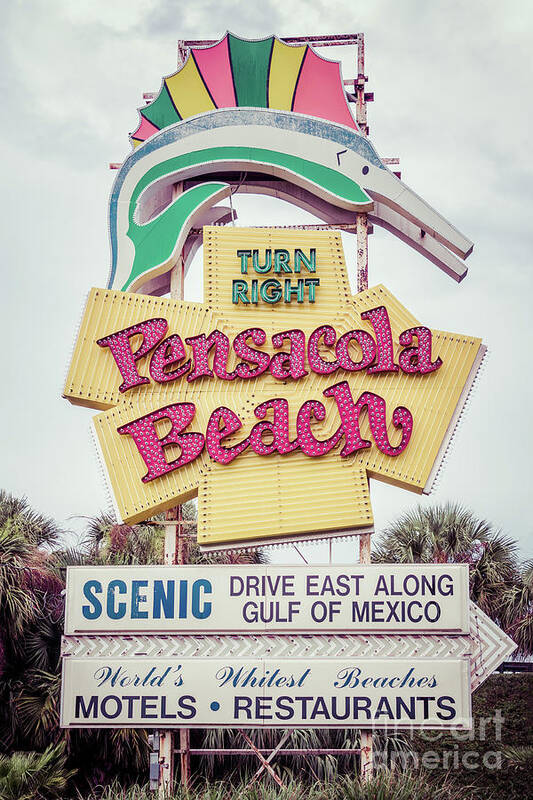 America Poster featuring the photograph Famous Pensacola Beach Sign Gulf Breeze Florida Photo by Paul Velgos