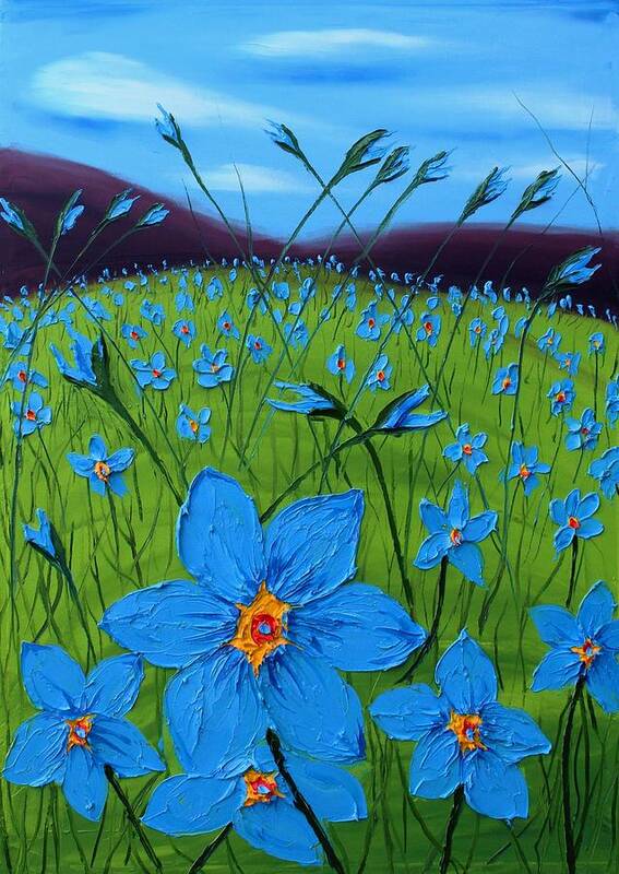  Poster featuring the painting Field Of Blue Flax Flowers #4 by James Dunbar