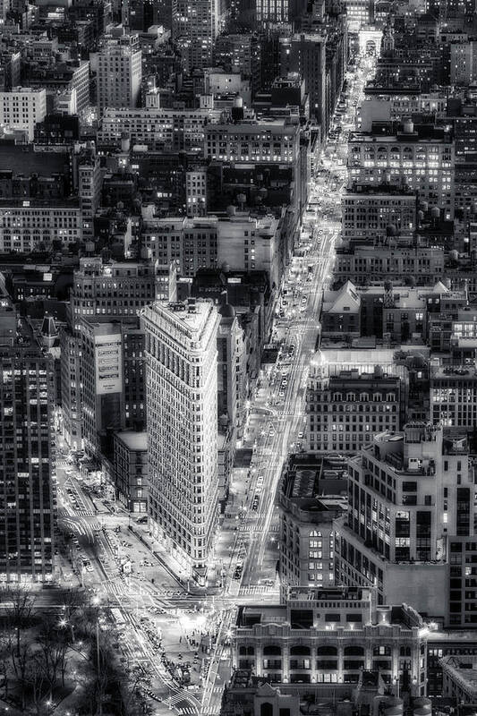 Flatiron Building Poster featuring the photograph Flatiron Building District NYC BW by Susan Candelario