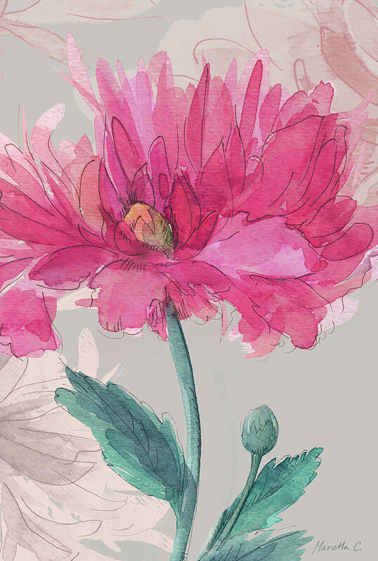 Flower Sketch 2 Poster featuring the mixed media Flower Sketch 2 by Marietta Cohen Art And Design